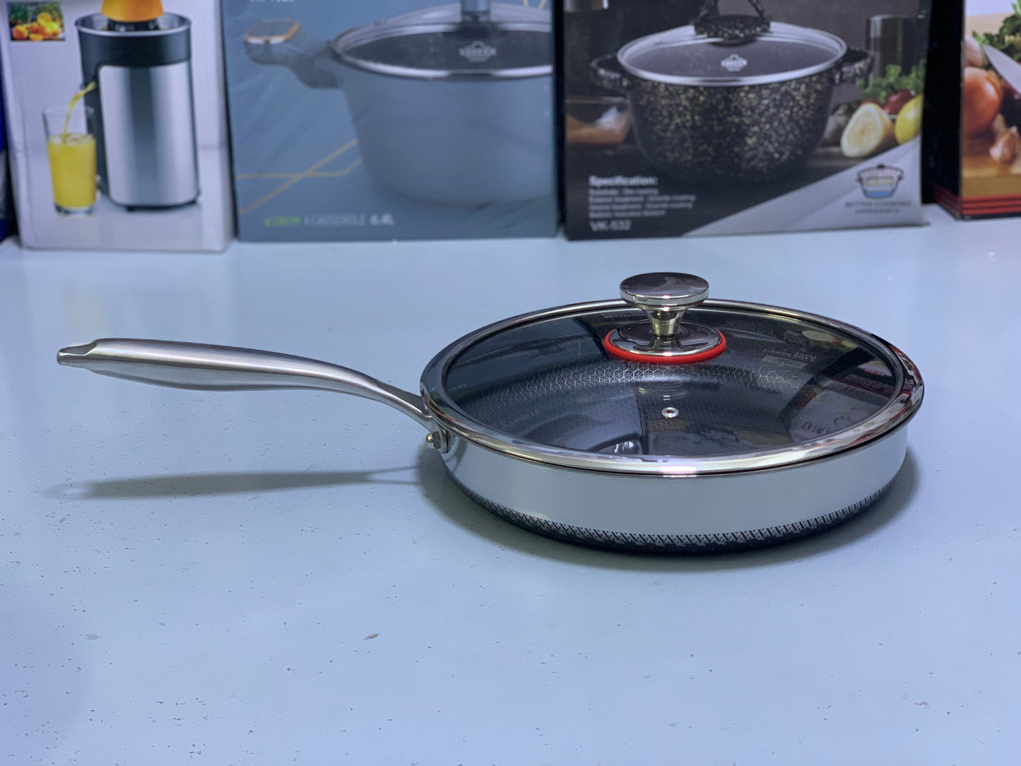 Shallow Frypan with Lid Laser Coating SUS 316