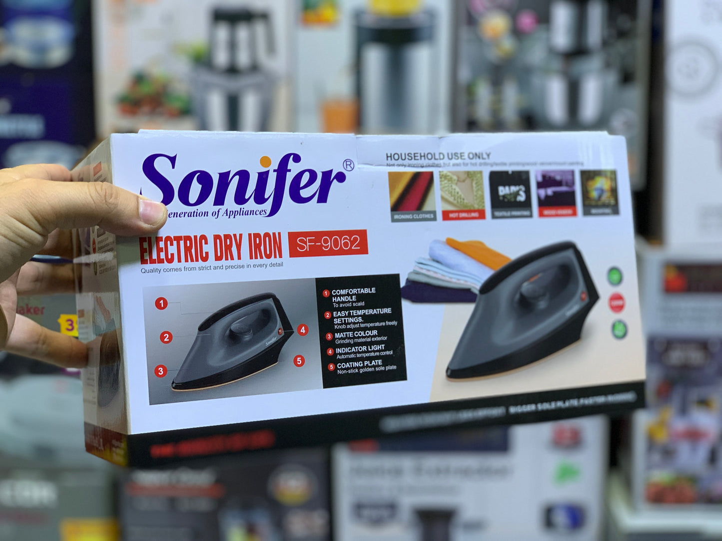 Sonifer Electric Dry iron SF-9062 1200w Non Stick Soleplate