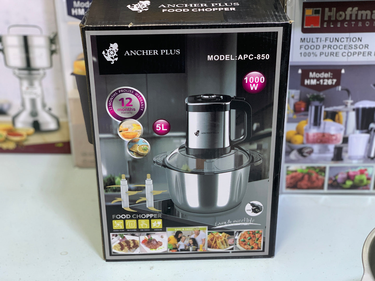 Ancher Plus Food Chopper and Grinder 5L and 1000w with Double Blades Model l: APC-850