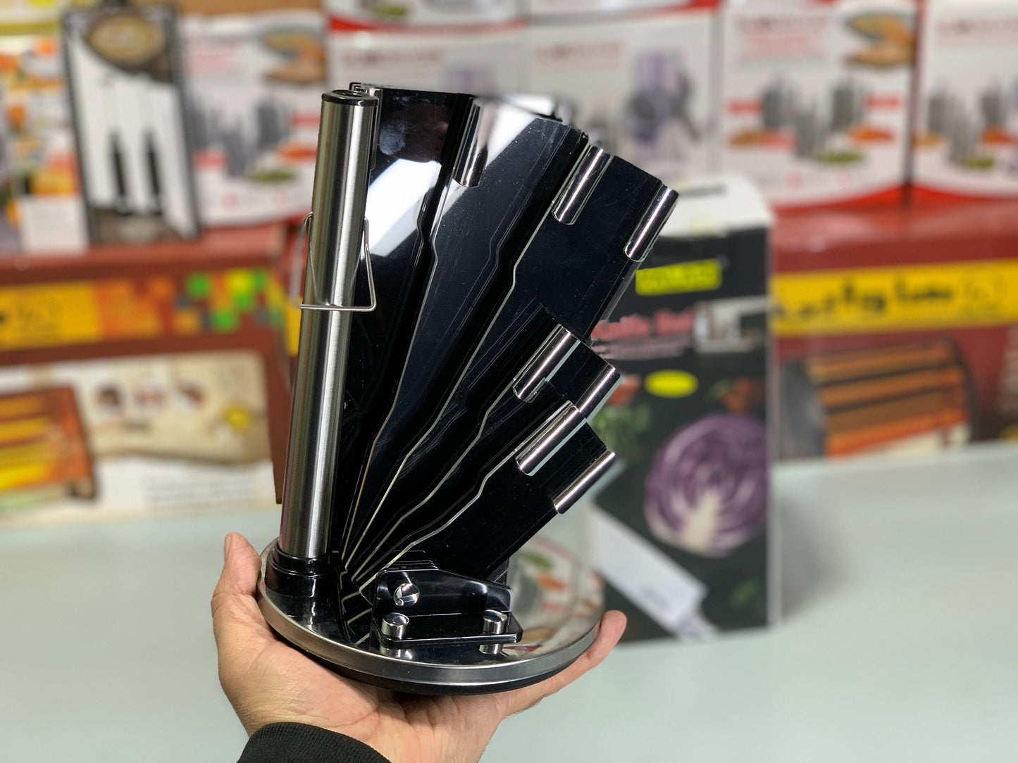 Falari Pure Stainless Steel Kitchen Knife Set 8 Pieces with Rotating Stand