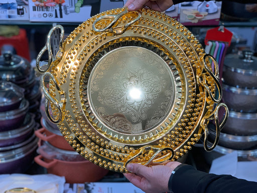 Golden Serving Trays Circle Shape with Stylish Handles 3 in 1