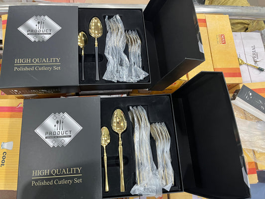 High Quality Polished Cutlery Set Golden and Half Golden Stainless Steel