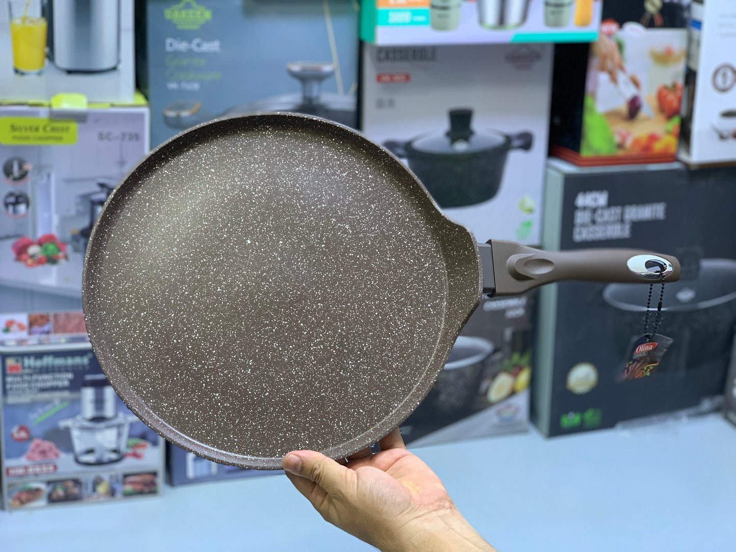 Non Stick Creepy Pans  - Pizza Pan and Tawa 32cm Granite Coating Color Dark Brown