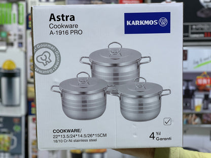 Karkmos 3 Pieces  Casseroles Cookware Set  Cri-Ni Stainless Steel