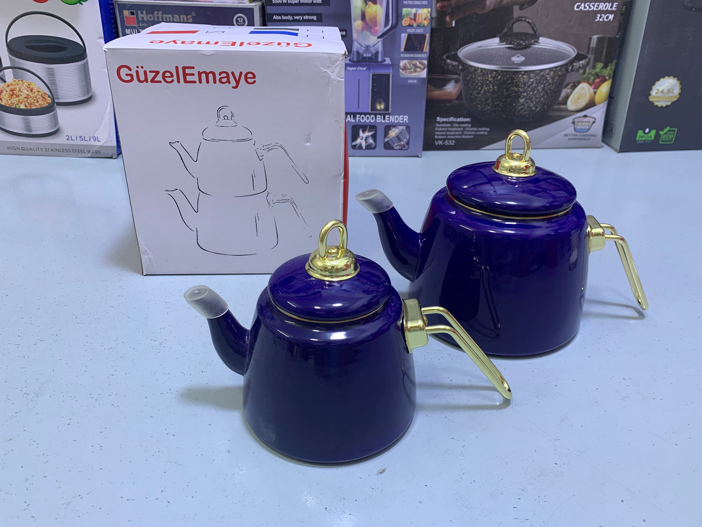 Turkish GuzelEmaye  2 Pieces Enamel Teapot kettle 1000ml and 2100ml