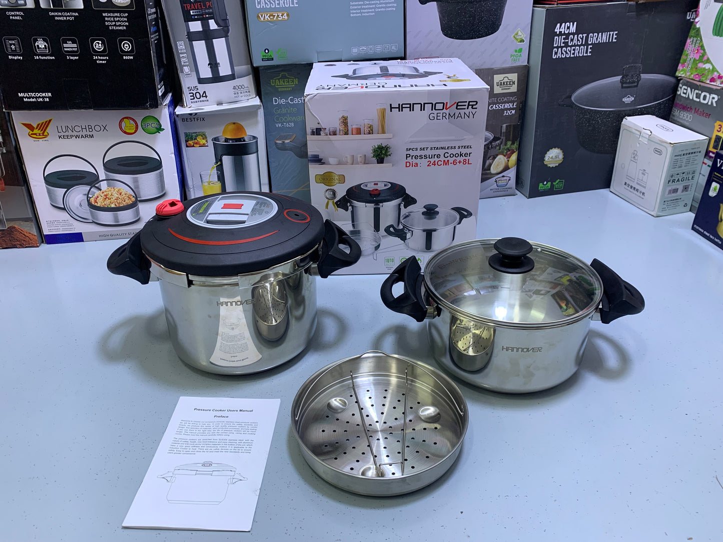 Hannover 3 in 1 18/10 Stainless Steel Pressure Cooker 6L and 8L
