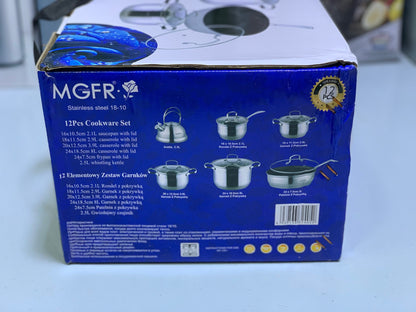 MGRF 12 Pieces Cookware Set Stainless Steel 18/10 Super Capsule Bottom