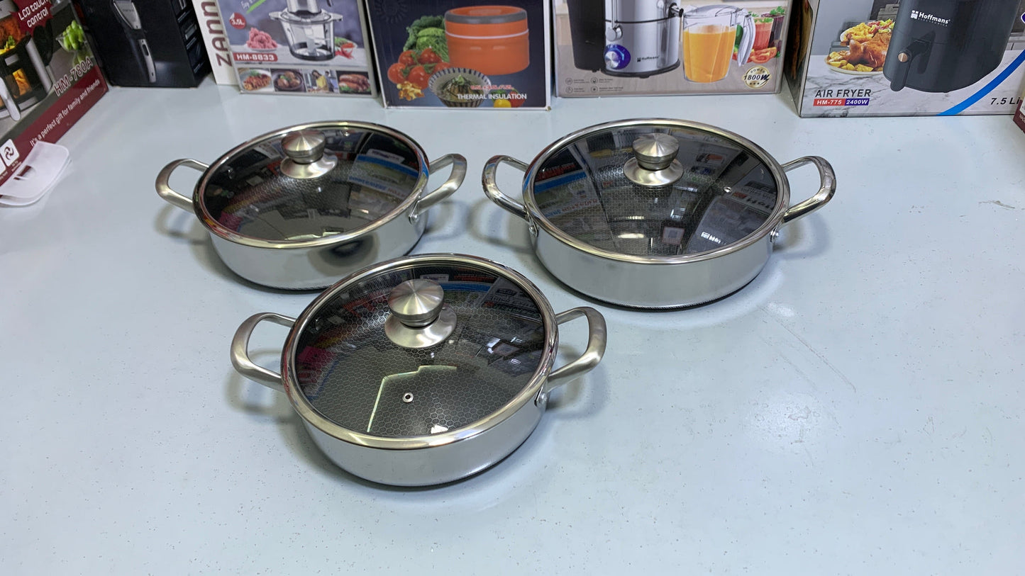 Laser Coating Shallow Casserole Complete Set Pure Non Stick (Sizes:26cm,28cm and 30cm)