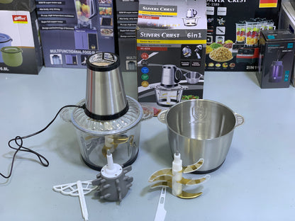 6 in 1 Food Chopper and Lasi maker double bowls and double blades