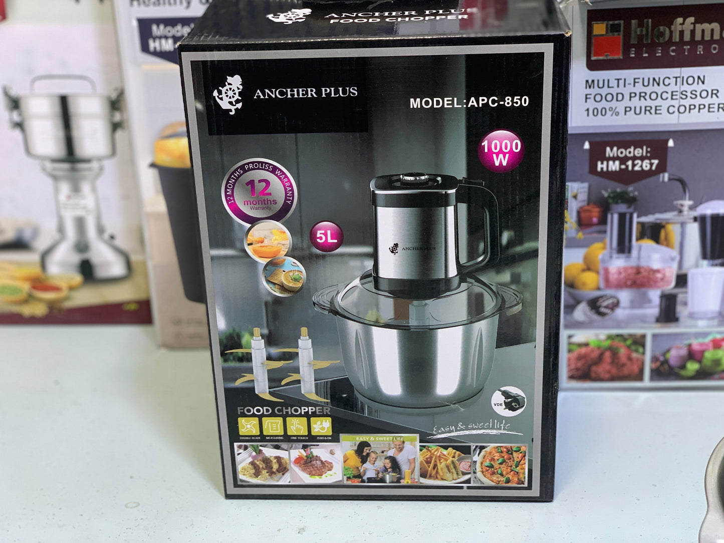 Ancher Plus Food Chopper and Grinder 5L and 1000w with Double Blades Model l: APC-850