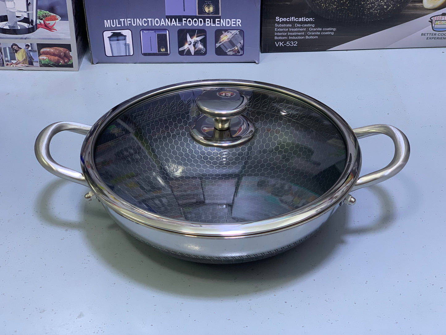 Laser Coating Shallow Type Casserole Handi- Shape Stainless Steel (Size:26cm)