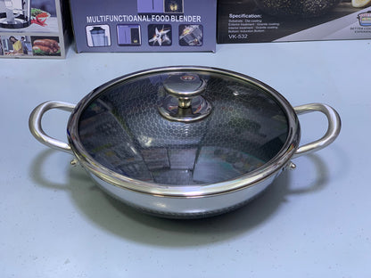 Laser Coating Shallow Type Casserole Handi- Shape Stainless Steel (Size:26cm)