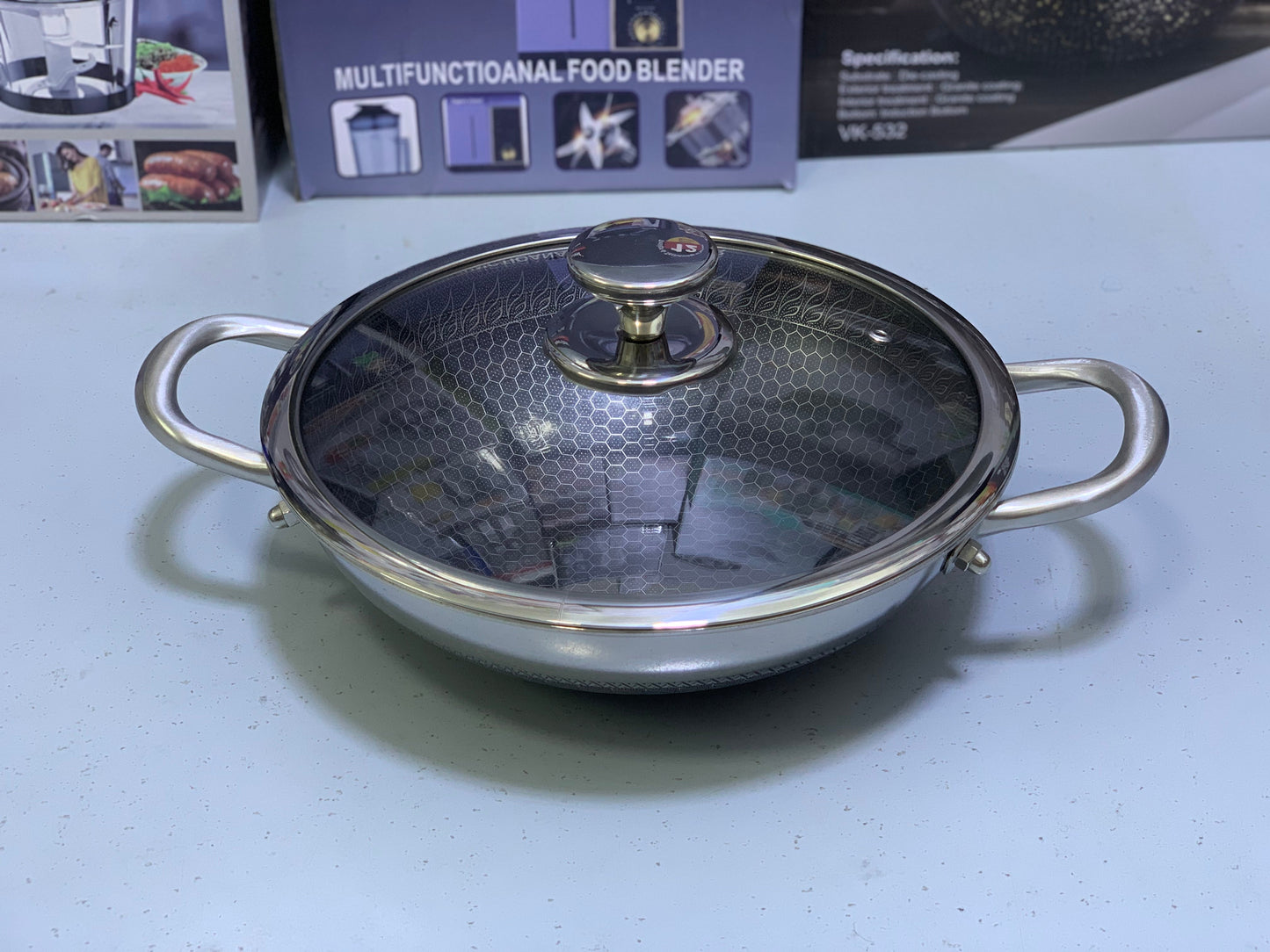 Laser Coating Shallow Type Casserole Handi- Shape Stainless Steel (Size:26cm)