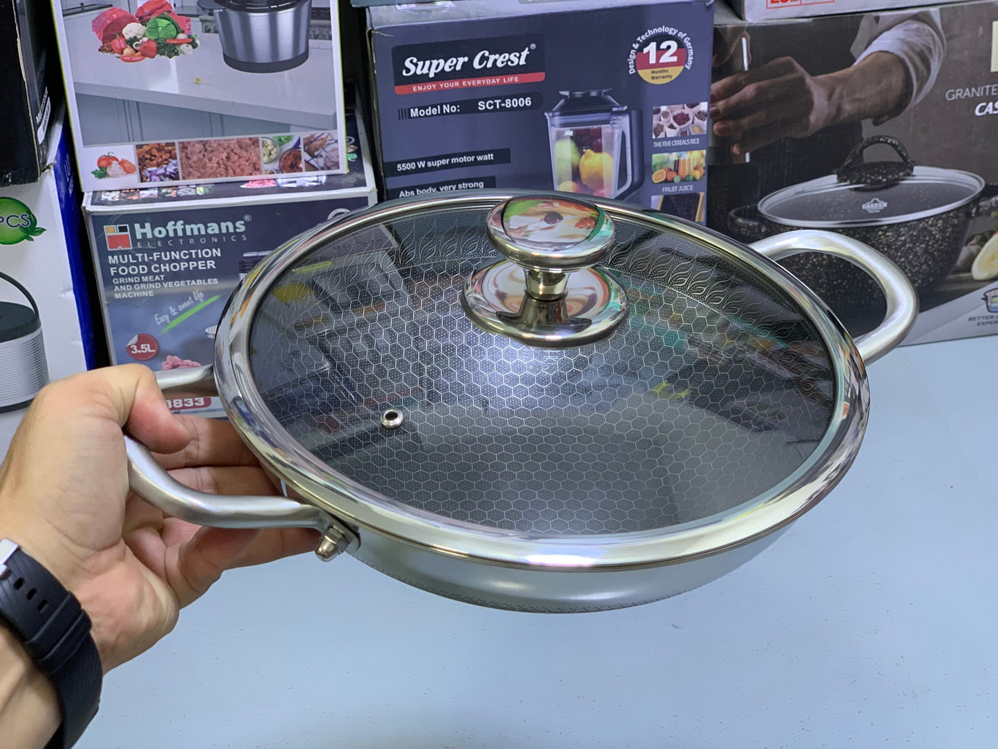 Laser Coating Shallow Type Casserole Handi- Shape Stainless Steel (Size:26cm)