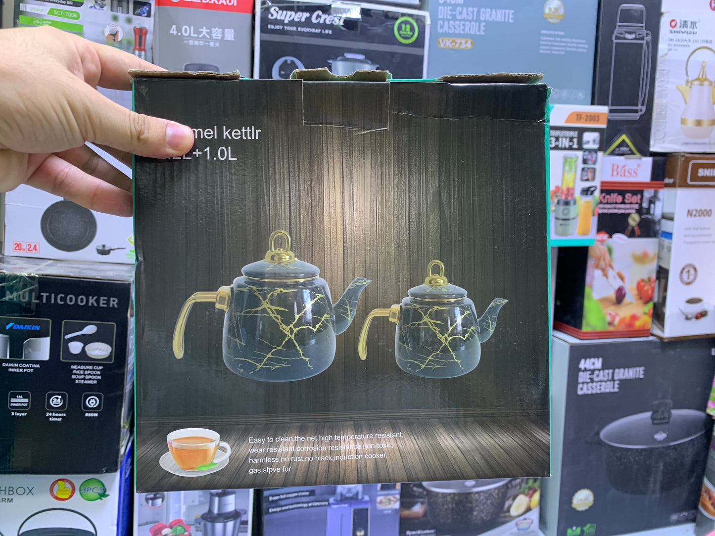 Enamel Coating Stylish Tea Kettles Two Pieces