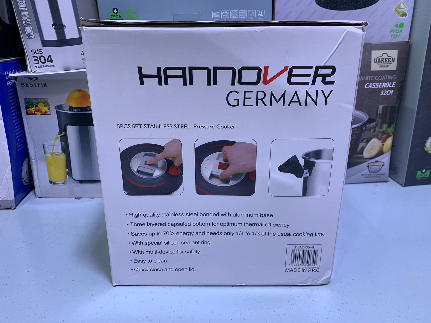 Hannover 3 in 1 18/10 Stainless Steel Pressure Cooker 6L and 8L