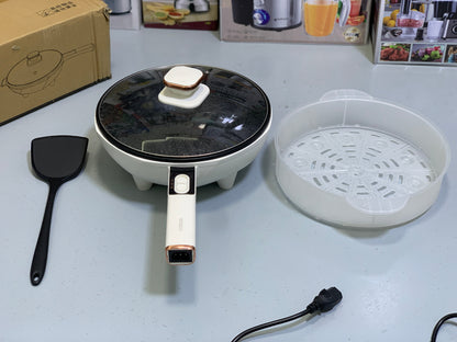 Multifunctional Electric Frying Pan and Steamer with Silicone Spoon