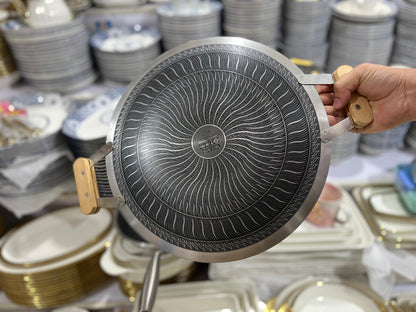 Laser coated Tawa | wooden handel | 34 & 38 cm