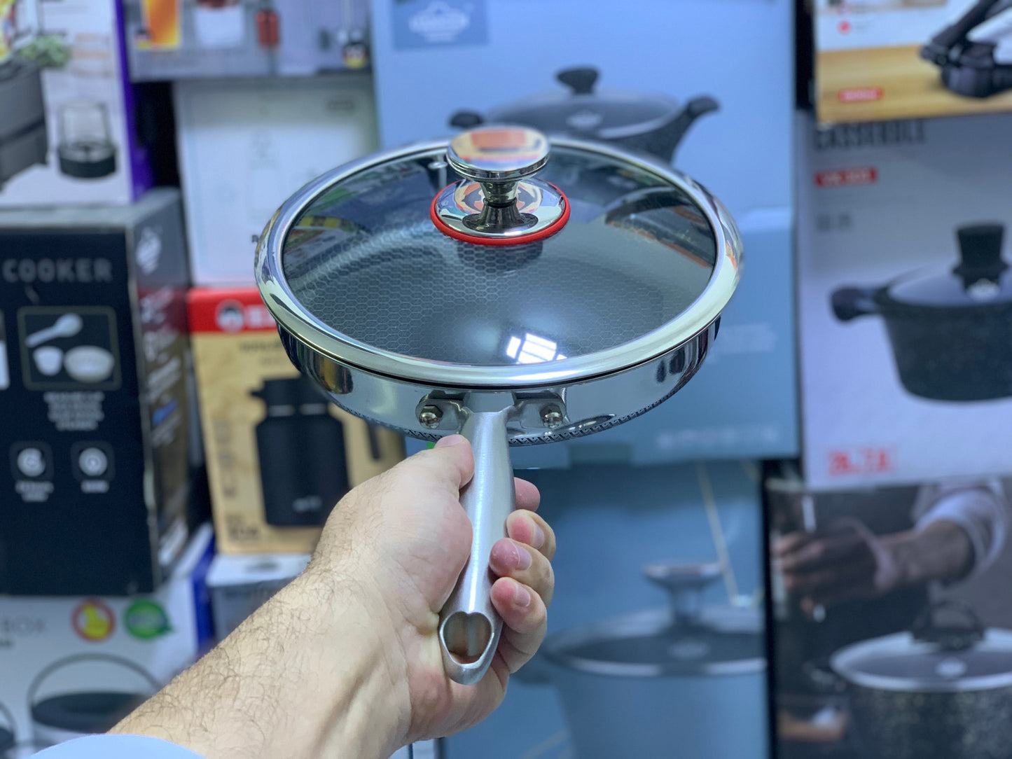 Shallow Frypan with Lid Laser Coating SUS 316