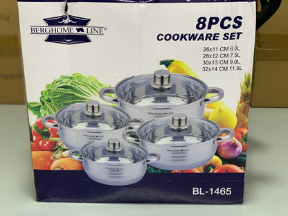 BERGHOME 8PCS Cookware Set | 8 Pieces Stainless Steel Cookware Set