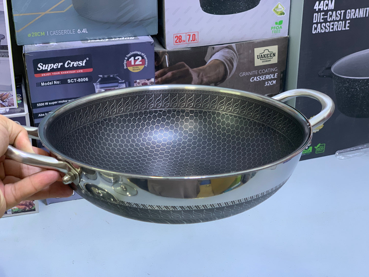 Laser Coating Shallow Type Casserole Handi- Shape Stainless Steel (Size:26cm)
