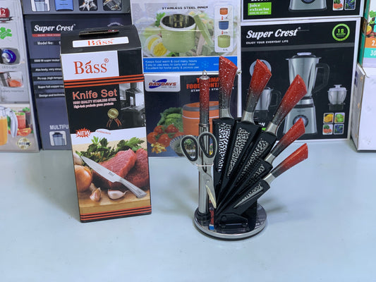 Bass Kitchen Knife Set 8 Pieces with Rotating and Folding Stand