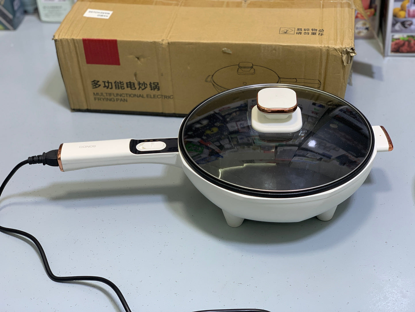 Multifunctional Electric Frying Pan and Steamer with Silicone Spoon