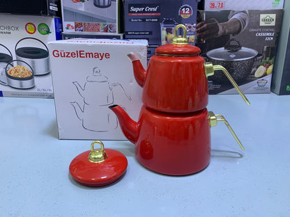 Turkish GuzelEmaye  2 Pieces Enamel Teapot kettle 1000ml and 2100ml