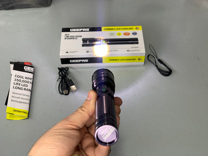 Original Geepas handheld Torch 6 Hours Backup Aluminum Body Li-on 18650 Battery 3.7v 4000mah