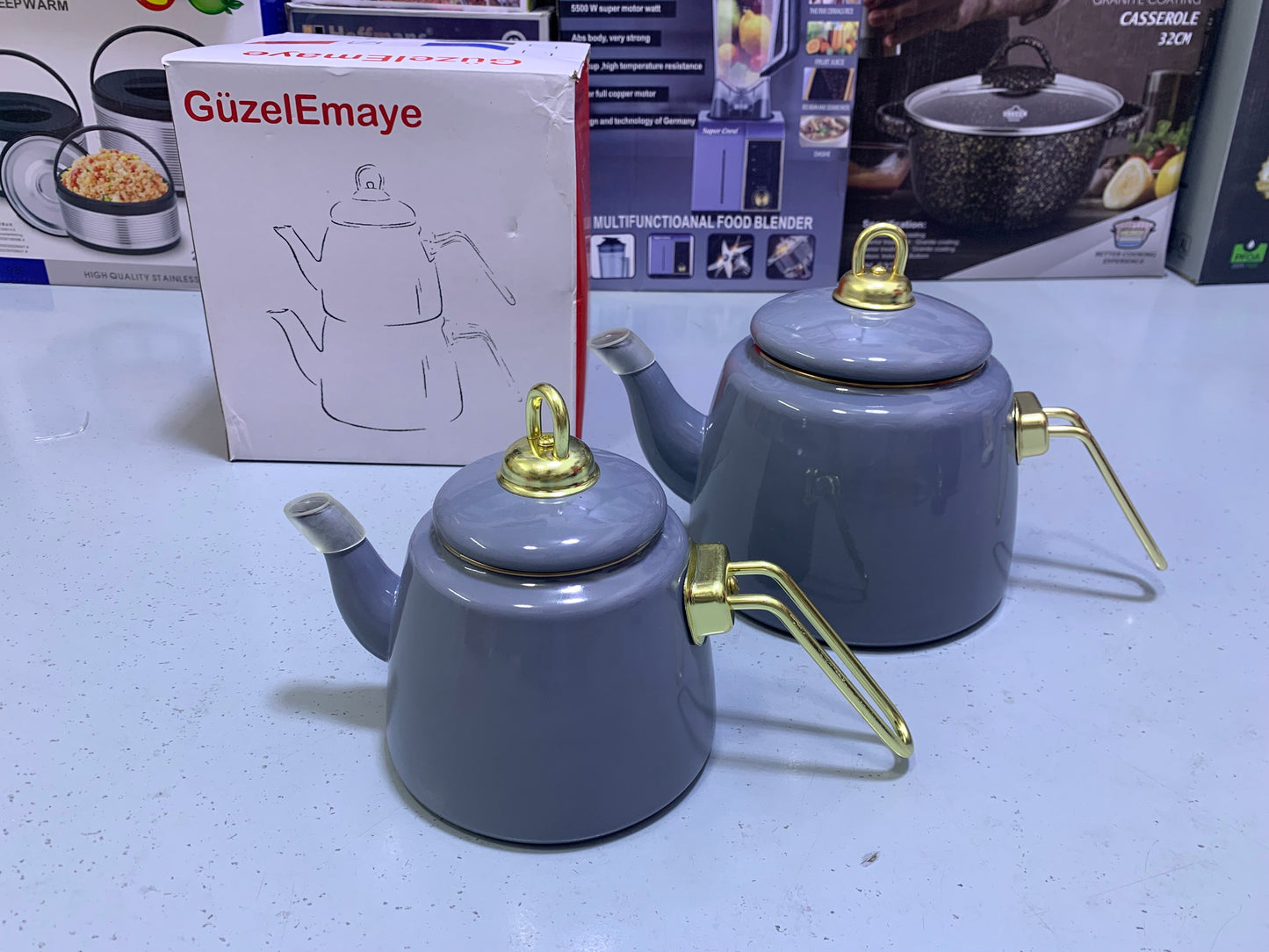 Turkish GuzelEmaye  2 Pieces Enamel Teapot kettle 1000ml and 2100ml