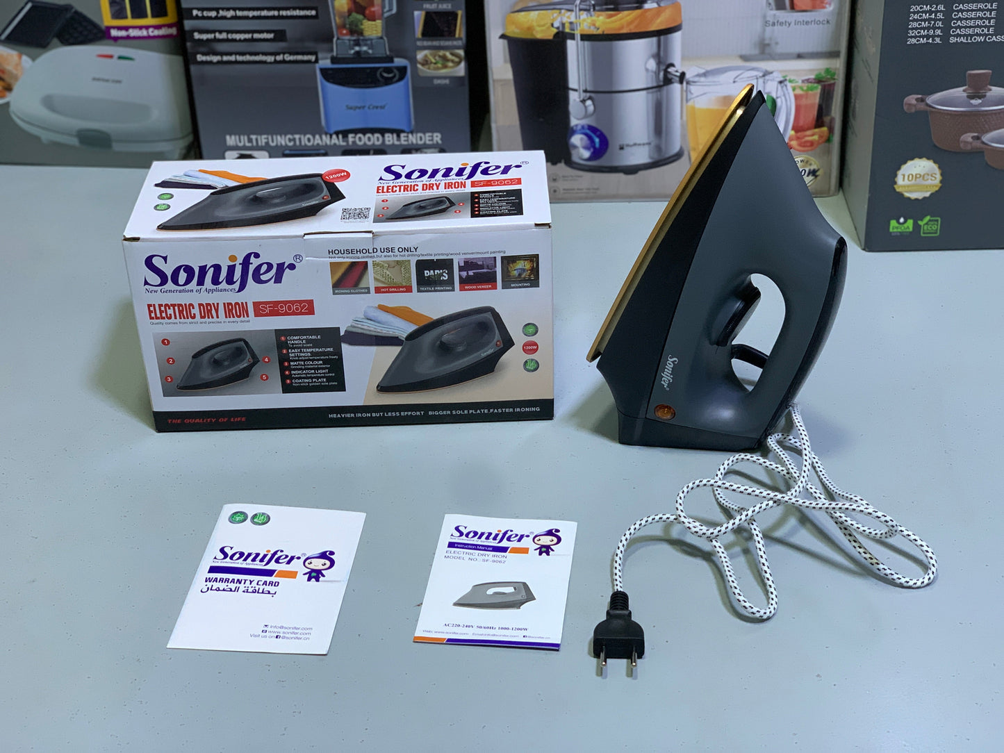Sonifer Electric Dry iron SF-9062  1200w Non Stick Soleplate