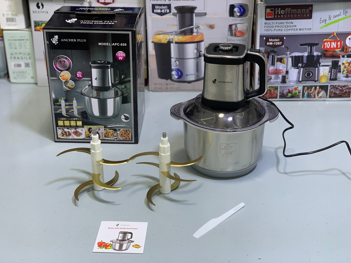 Ancher Plus Food Chopper and Grinder 5L and 1000w with Double Blades Model l: APC-850