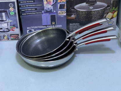 Laser Coating Frying Pan Stainless Steel Honeycomb Pattern Skillet without Lid