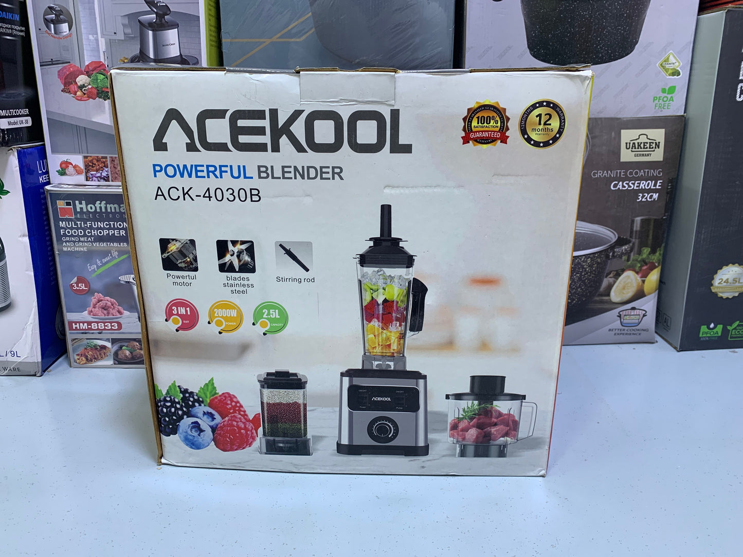 ACEKOOL Powerful 3 in 1 Blender 2000w and 2.5L Stainless Steel Blades