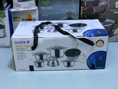 MGRF 12 Pieces Cookware Set Stainless Steel 18/10 Super Capsule Bottom