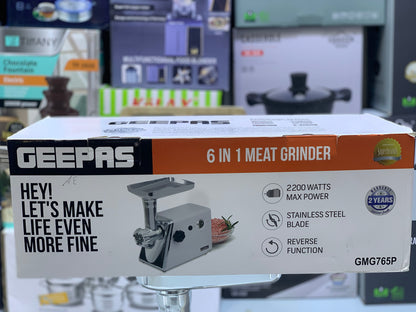 Original Geepas 6 in 1 Meat grinder 2200w with reverse function