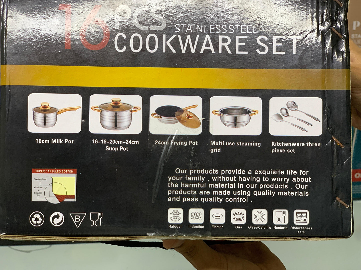 Imported 16 Pieces STNIITHAN Stainless Steel Cookware Set