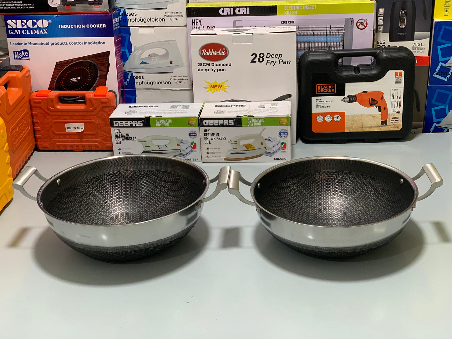 HoneyComb Laser Coating deep karahi/Handi , Stainless Steel