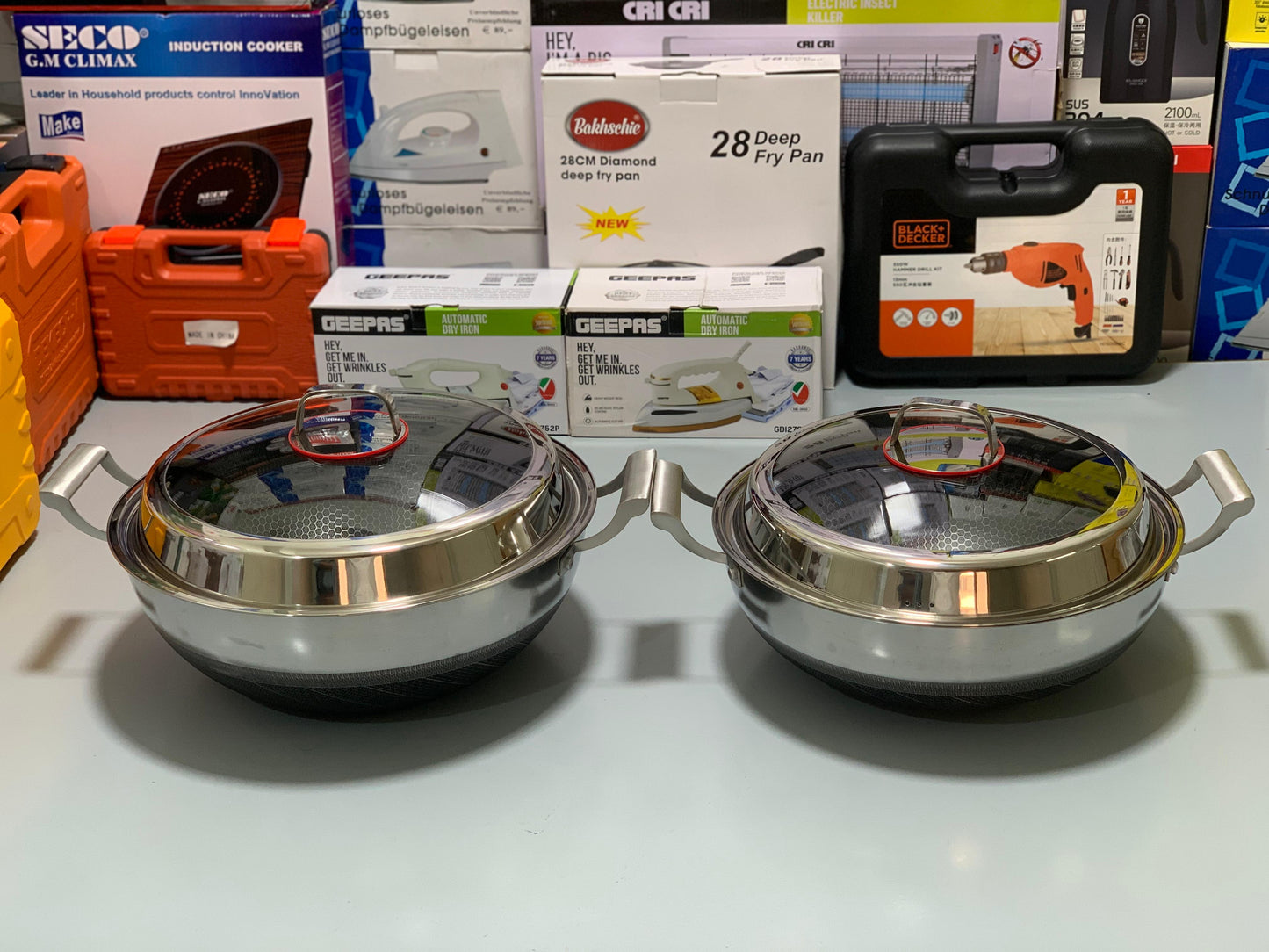 HoneyComb Laser Coating deep karahi/Handi , Stainless Steel