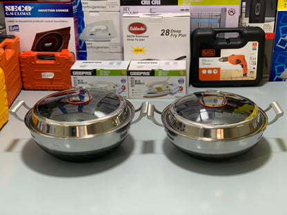 HoneyComb Laser Coating deep karahi/Handi , Stainless Steel